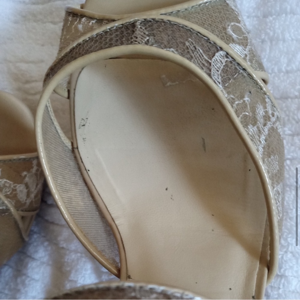 Jimmy Choo Gold Lace Strappy Platform Heels - Picture 9 of 12